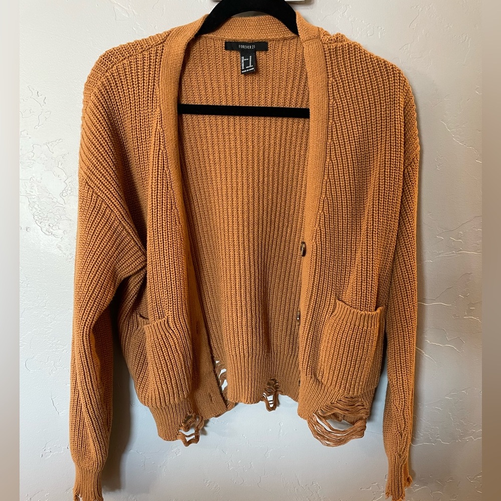 Forever 21 Brown Cropped Distressed Cardigan